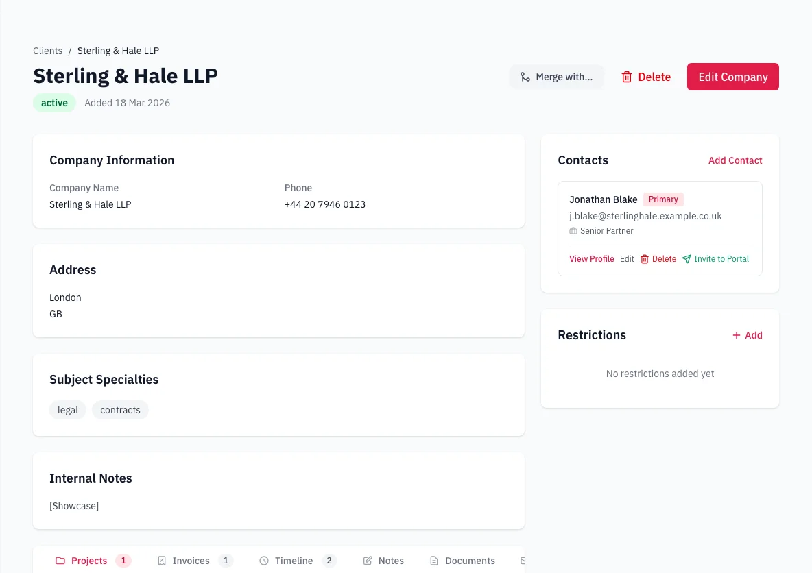 Screenshot of Client Management