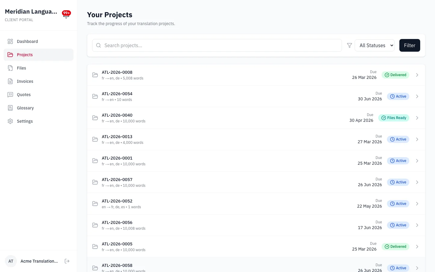 Screenshot of Client Portal